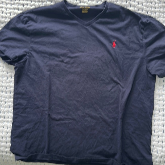 Men’s Large Dark Blue Ralph Lauren Polo Cotton V Neck Short Sleeve Tee-Shirt - Picture 3 of 5